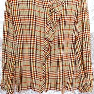 Zara cream and orange plaid blouse size XL